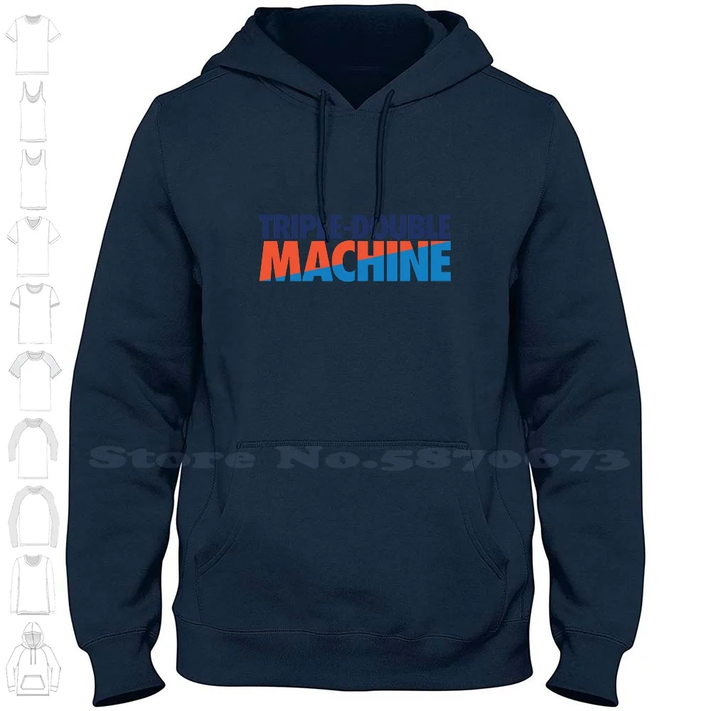 Triple-Double-Maschine (Marine-Orange/Hellblau) Baumwolle Hoodie T-Shirt Russell Westbrook Okc Thunder Brodie Basketball