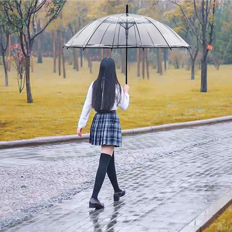 High Quality Kids Umbrella Transparent Big Long Handle Umbrella Male Female Rain Fashion Solid Automatic Creative Rainy Clear