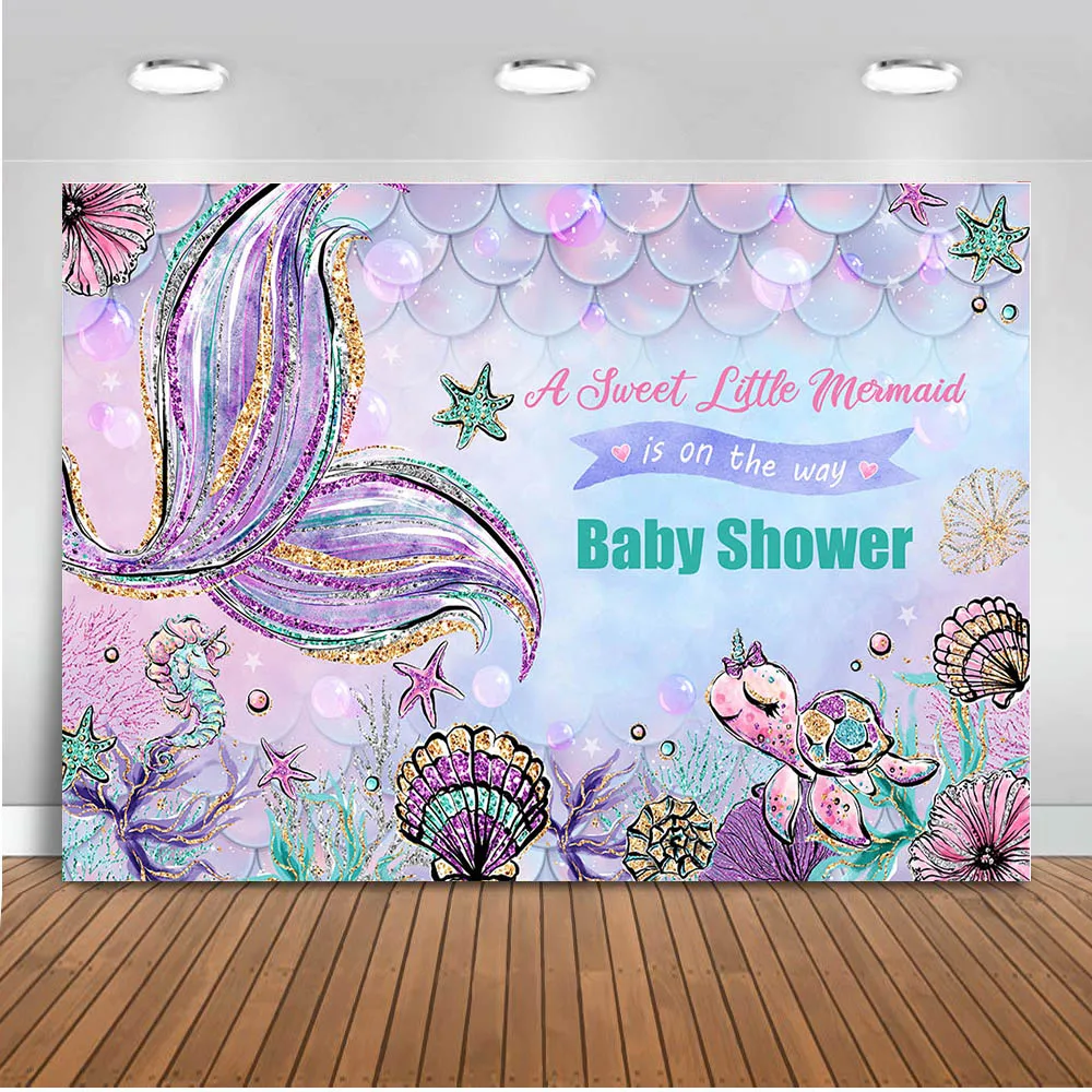 

Mermaid Backdrops for Photography Baby Shower Happy Birthday Theme Background for Photo Booth Studio Party Decoration