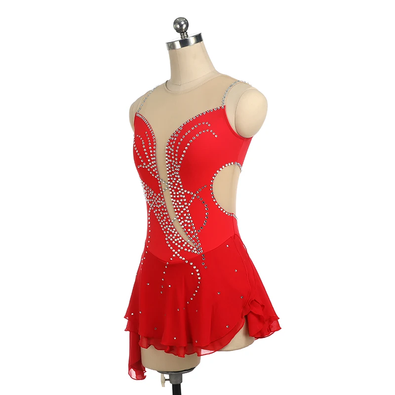 Figure Skating Dress Customization Competition Women's Children's Rhythmic Gymnastics Skirt Red Sleeveless Clothing