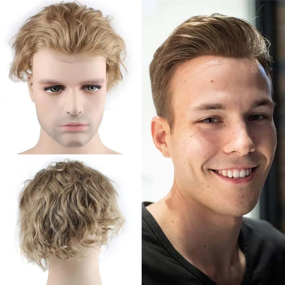 Eseewigs Men's Hairpiece Human Hair Toupee Wig Super Thin Skin Hair Replacement (#21 Ash Blonde) 10