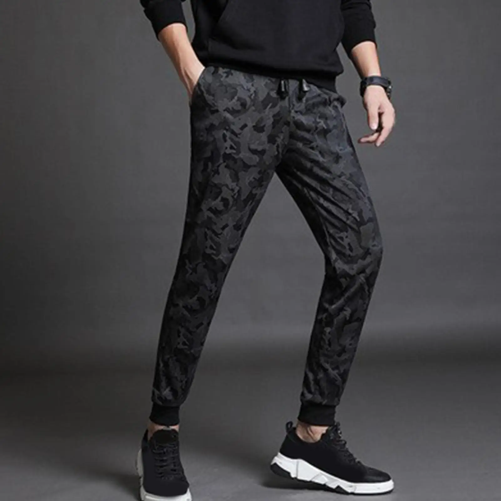 Men Autumn Drawstring Thick Warm Pants Camouflage Ankle Tied Sweatpants Trousers