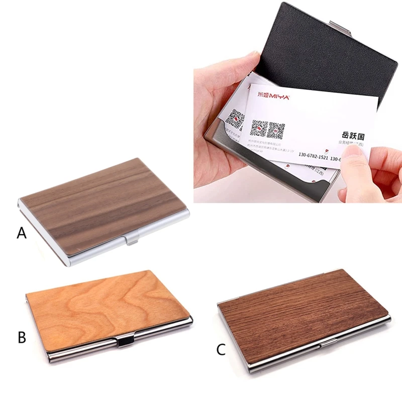 Professional Wood Business Card Holder Pocket Men Women Casual Business Card Holder Case Slim 15 Standard Business Card Carrier