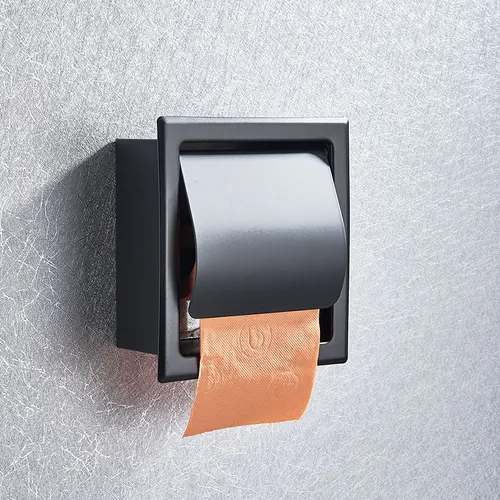 Imagen 1 del producto Soporte de papel higiénico montado en la pared para baño, toallero, caja de rollo, accesorios de baño, negro mate/cromo