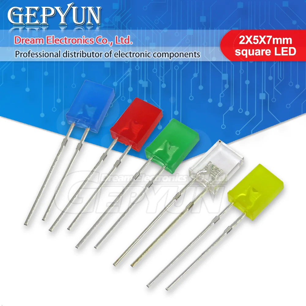 100Pcs 2X5X7 Vierkante Led 257 Rood Licht Emitterende Diode Blauw Rood Groen Wit Geel Elektronische Diy Kit