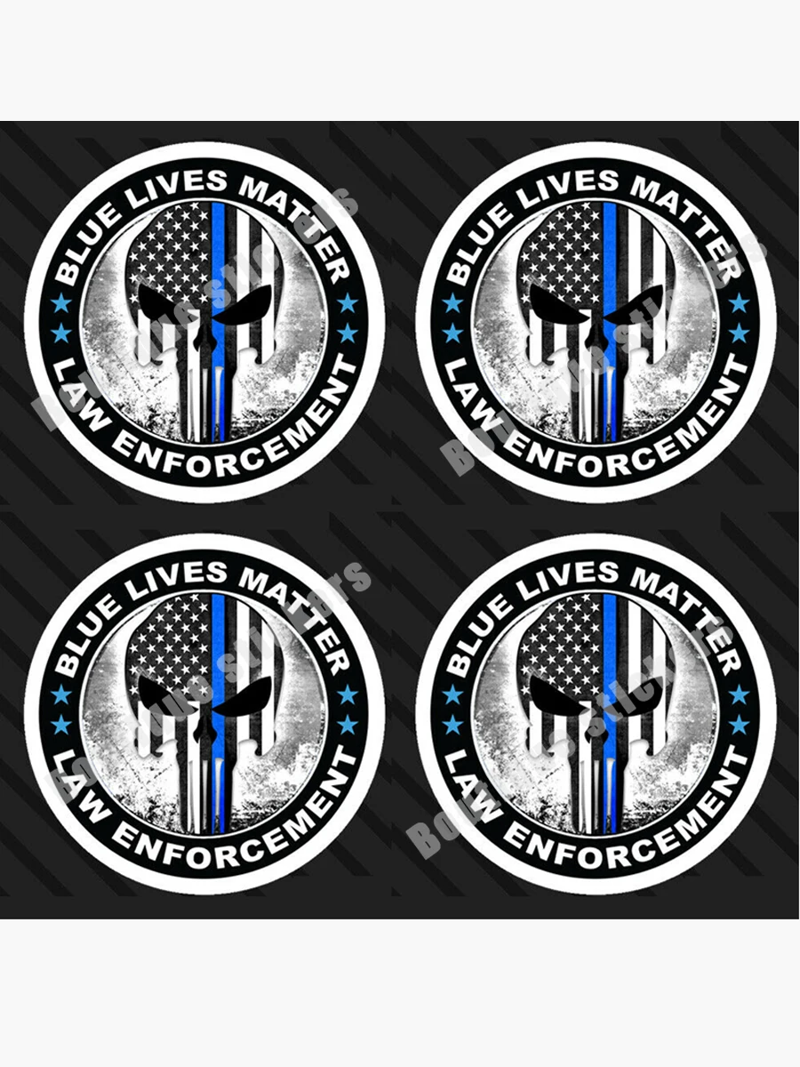 4-piece Set of Blue Life Material Thin Line Hard Hat Sticker Police Officer Decals Waterproof Sunscreen Anti-ultraviolet