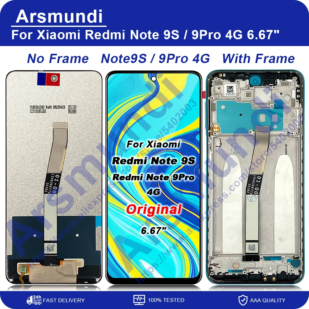 6.67'' Original For Xiaomi Redmi Note 9S LCD Touches Screen Replacement For Redmi Note 9 Pro 4G M2003J6A1G M2003J6B2G