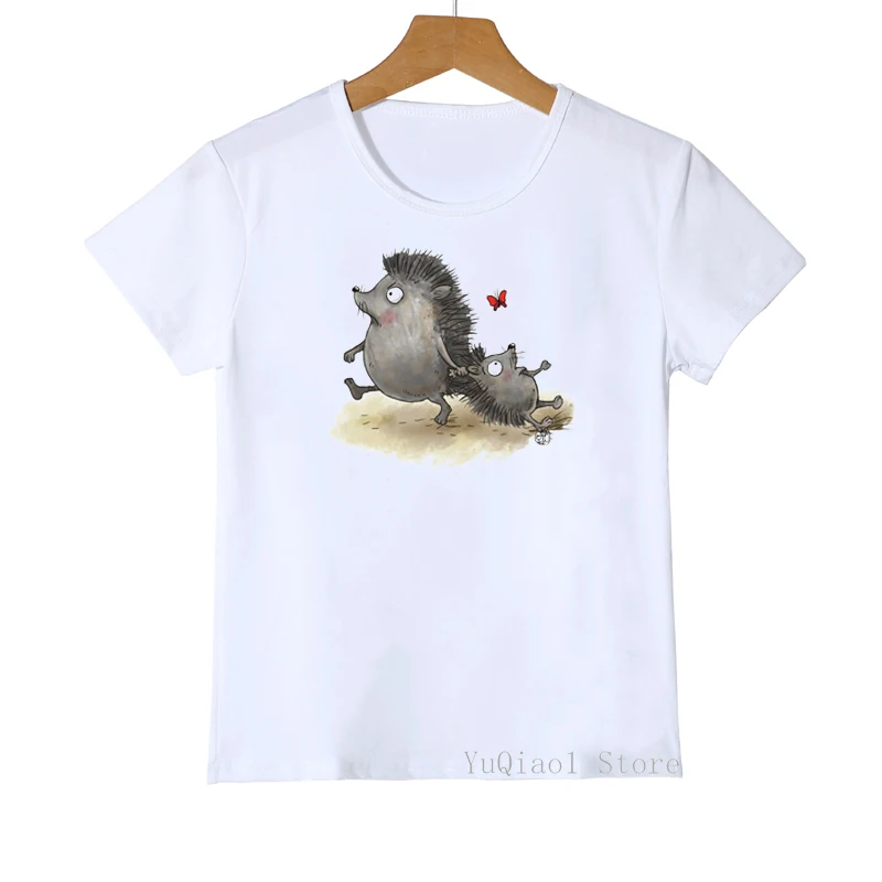 funny cute Hedgehog animal printed boys/girls clothes super mom and children tshirt girls summer tops tee shirt white t-shirt