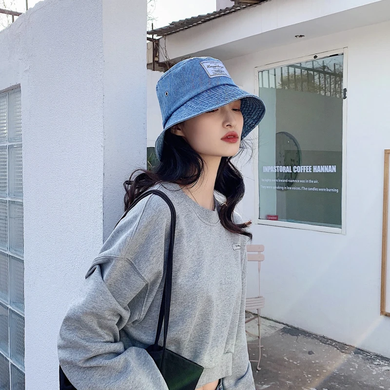 cowboy denim bucket hats women hat men hat panama outdoor hip hop hat retro washed denim girl fisherman hat street merchandise h