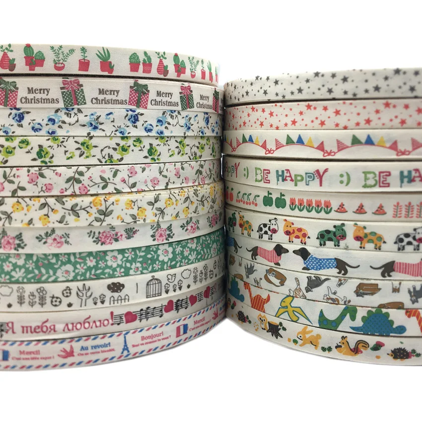 5 Yards/lot 15mm Cotton Ribbon Handmade Design Printed Cotton Ribbons For Wedding Christmas Decoration DIY Sewing Fabric