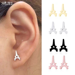 Design Small Eiffel Tower Shape Earrings for Women Girls Party Jewelry Stainless Steel Paris France Tower Stud Earrings Gifts