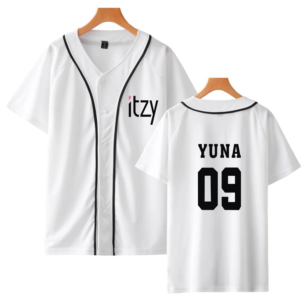 K POP K-POP KPOP ITZY Album Short Sleeve Baseball T Shirt Women Men YUNA RYUJIN CHAERYEONG LIA YEJI Hip Hop Baseball Uniform