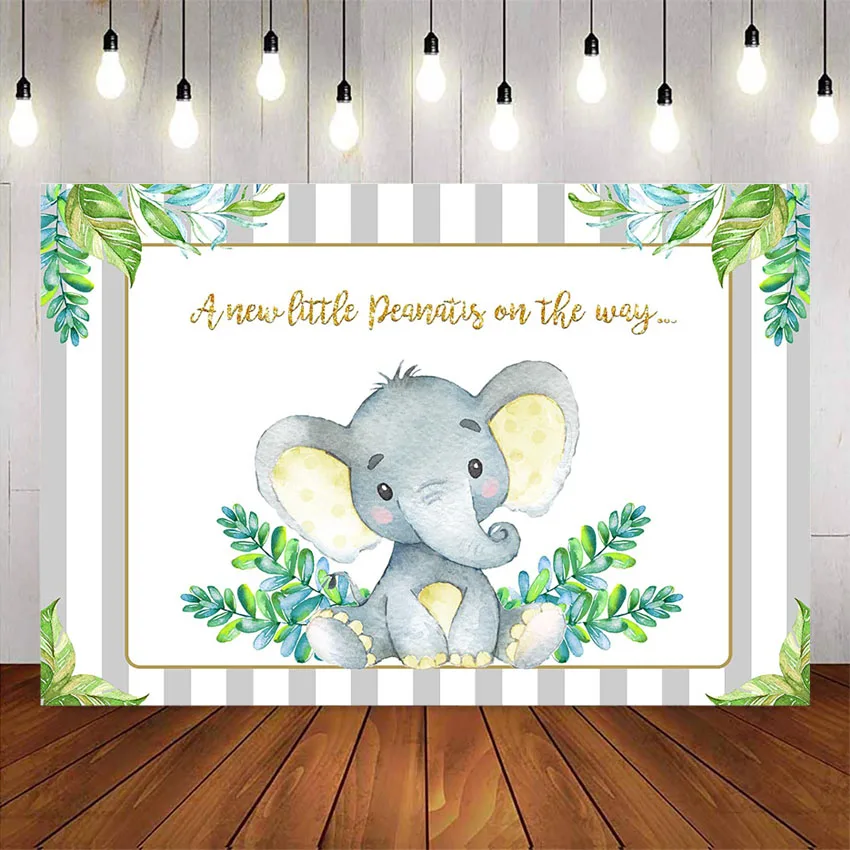 Fondo personalizado para fiesta temática de baby shower, telón de fondo de safari verde, jungla, elefante pequeño, cumpleaños