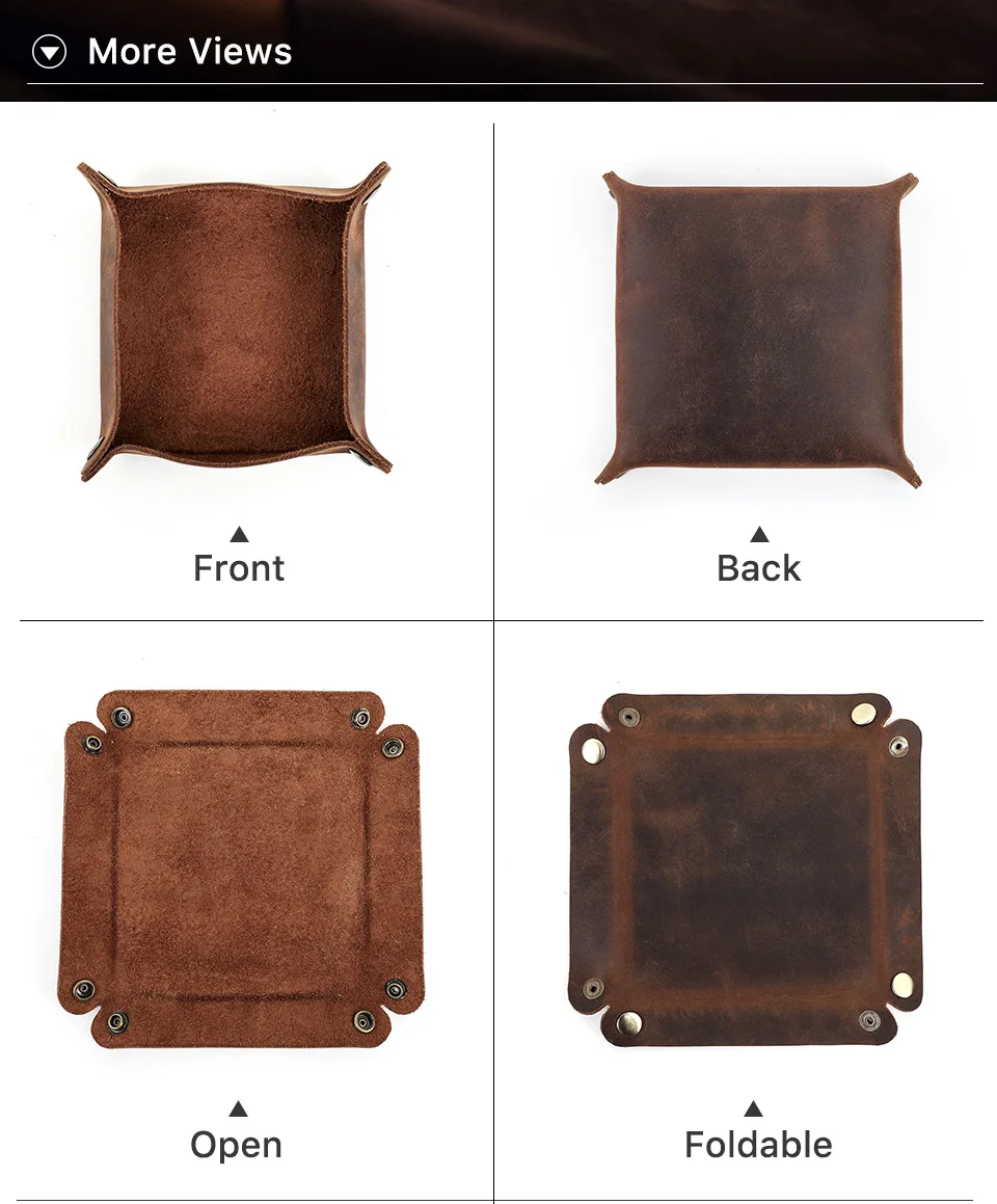 Creative Genuine Leather Valet Snap Tray Home Ofiice Desk Organizer Jewelry Pen Key Coin Desktop Storage Tray Folding Storage