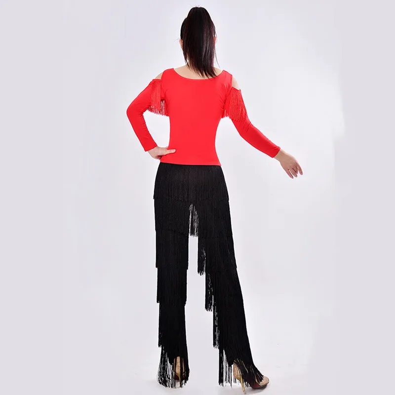 Trajes de baile latino moderno para mujer y niña, traje Sexy con flecos, pantalones largos de salón, tango, rumba, vestidos latinos, ropa para bailarina, novedad de 2021