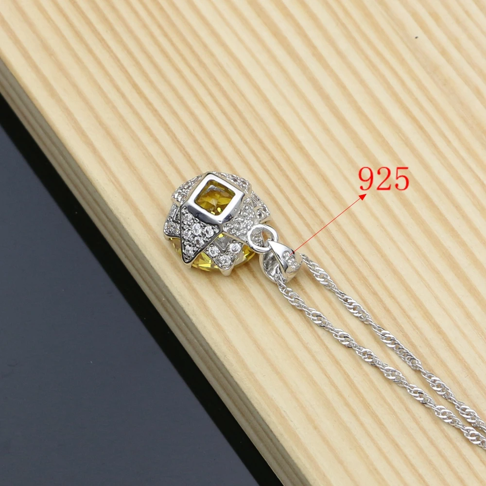 Natural Yellow CZ Costume Jewelry Sets Silver 925 Jewelry For Women Bride Earrings/Pendant/Ring/Necklace Set Dropshipping