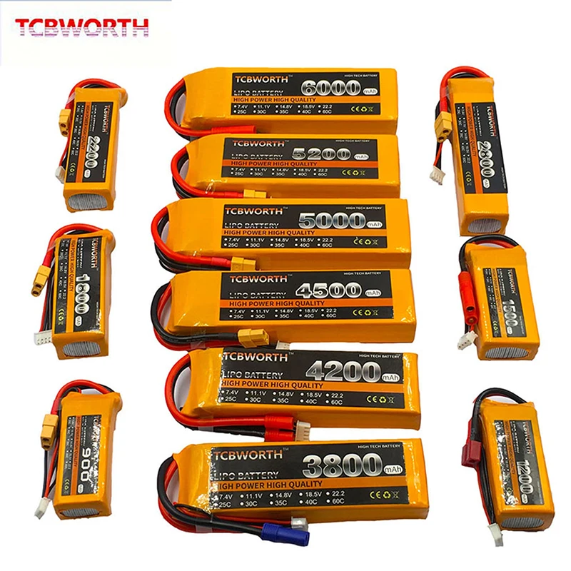 NEW 2S 3S 4S 6S 11.1V 14.8V 22.2V 1300 1500 1800 2200 3000 4200 5200 6000mah 35C 60C XT60-T PLUG TCBWORTH RC Lipo Batteries