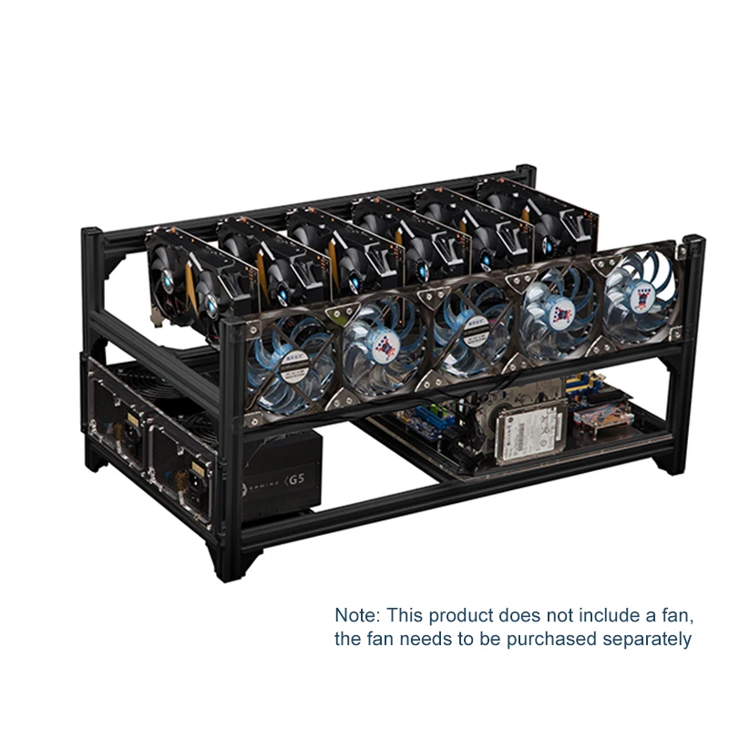 Graphics Card Chassis 6 Cards All-Aluminum Insulated Server Multi-Graphics Card Chassis Frame Dual Power Supply Desktop