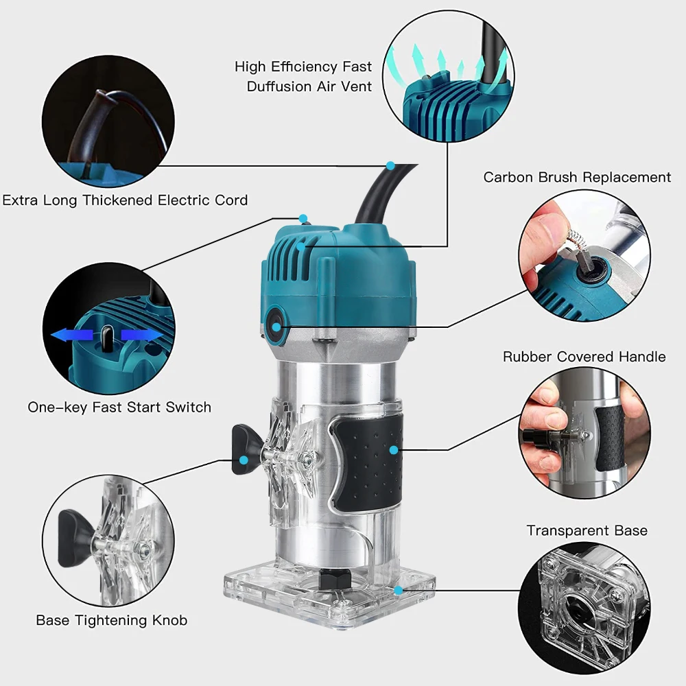 목재 밀링 커터 800W 목공 전기 트리머 30000rmp 220V 목재 밀링 조각 슬로 팅 트리밍 머신 핸드 조각 라우터 머신