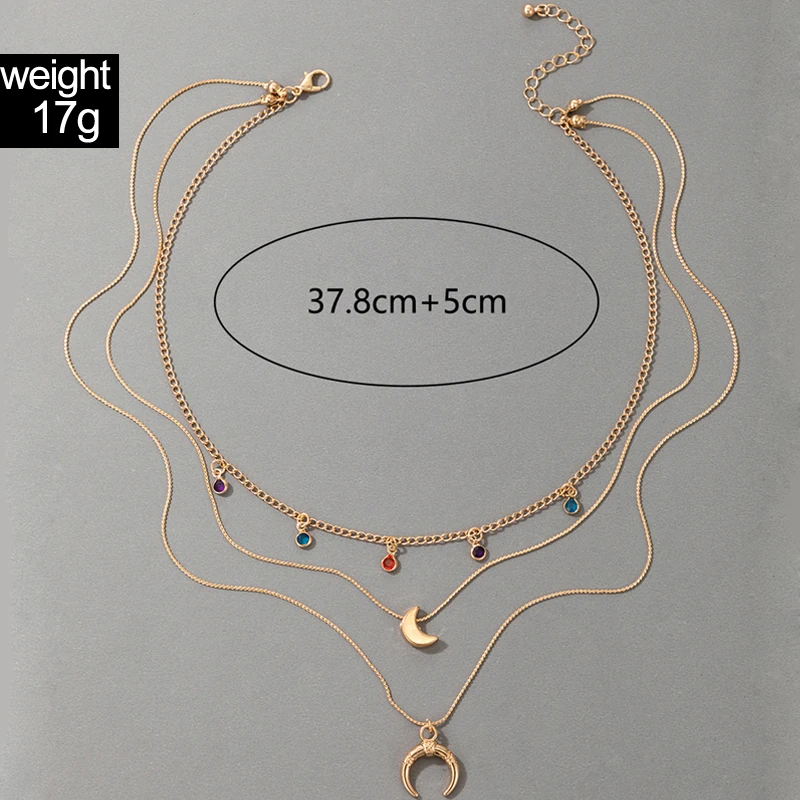 Tocona Bohemian Roseflowers Moon Pendant Neckalce for Women Charms Multi-layer Shell Love Chain Choker Party Jewelry Wholesale