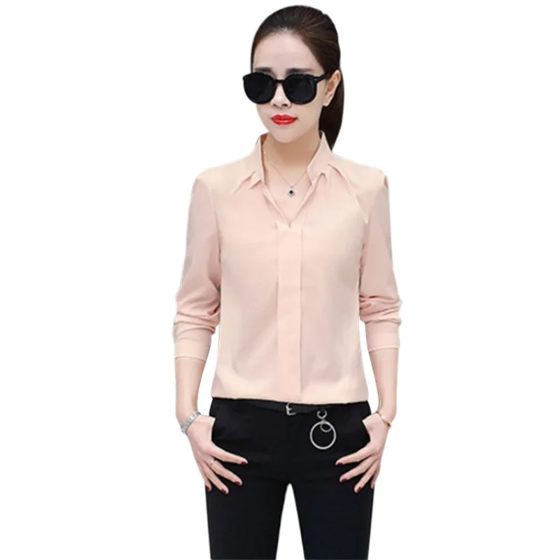 Sommer Frauen Chiffon-Bluse Shirts Damen Weiß Elegante Sexy V-ausschnitt Bluse Langarm Hemd Weibliche Büro Hemd 2020