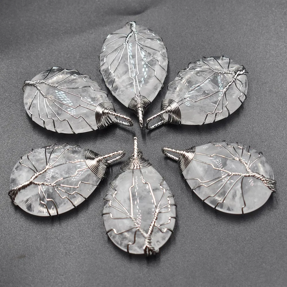 Wholesale 6pcs/lot white Color Wire Wrap handmade tree of life drop shape natural  stone white crystal pendants free shipping