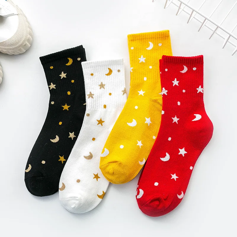 Primavera e l\'estate New Planet Space Cartoon Cotton Socks Harajuku Creative Moon Stars calzini divertenti calzini da donna Casual di moda