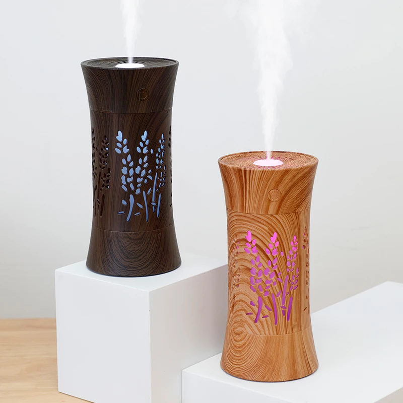 Humidificador de Aroma portátil 3 en 1, difusor de Aroma con USB, grano de madera, diseño delicado, cintura pequeña hueca, Mini luz LED nocturna, ventilador pequeño, 260ml