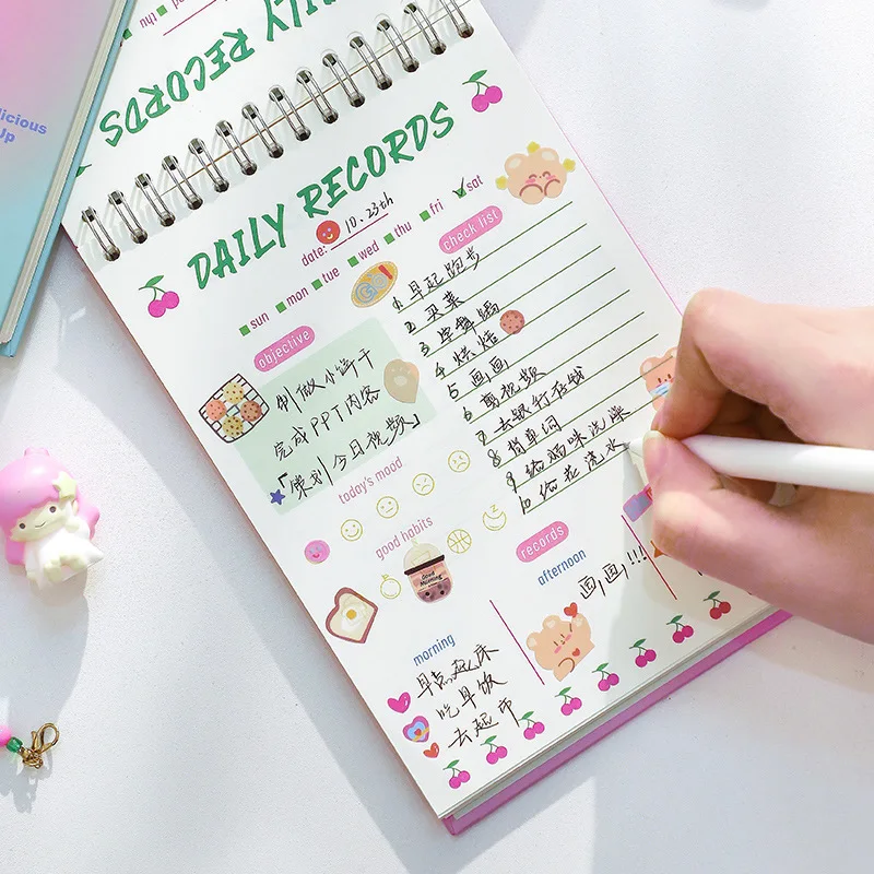 Sharkbang 365 Days Weekly Daily Planner Lovely Cherry Time Schedule Book Memo Pads Double Coil Journal Dairy School Stationery