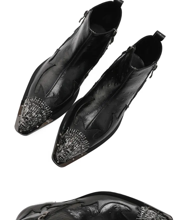 Herbst Partei männer stiefel Lron kopf Tipp Niet Metall schnalle Rindsleder Gao Bang Luxus Leder stiefel Sozialen kontaktieren Hochzeit schuhe – Detail 5