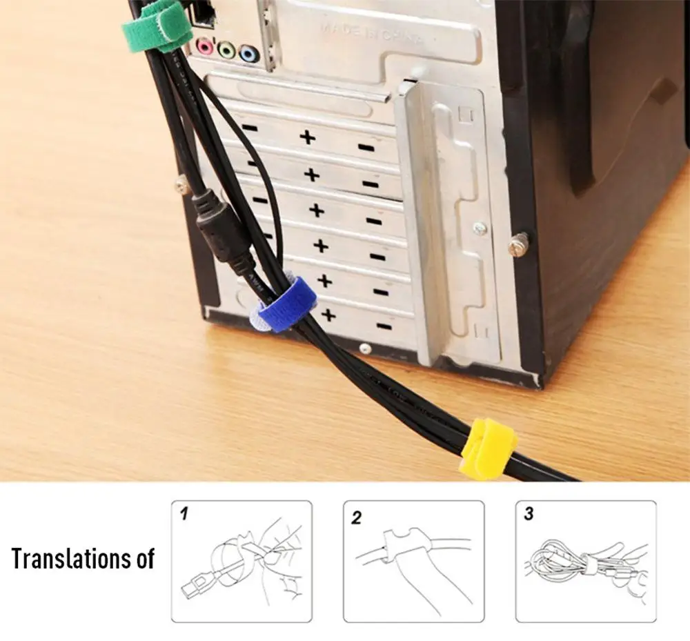 50pcs 12*200mm T-type Velcro Cable Tie Wire Reusable Cord Organizer Wire Colorful Computer Data Cable Power Cable Tie Straps