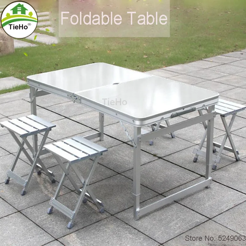 Mesa plegable de aluminio para acampar al aire libre, juego de sillas de 120x60cm, mesa ajustable para barbacoa, escritorio ligero portátil