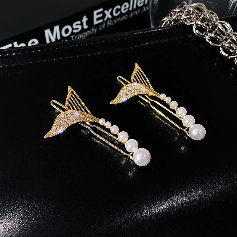 Fashion Pearl Mermaid Fishtail Hairpin Temperament Bangs Clip Korean Headdress Top Hairgrips Gold Head Jewelry Accessories 2024