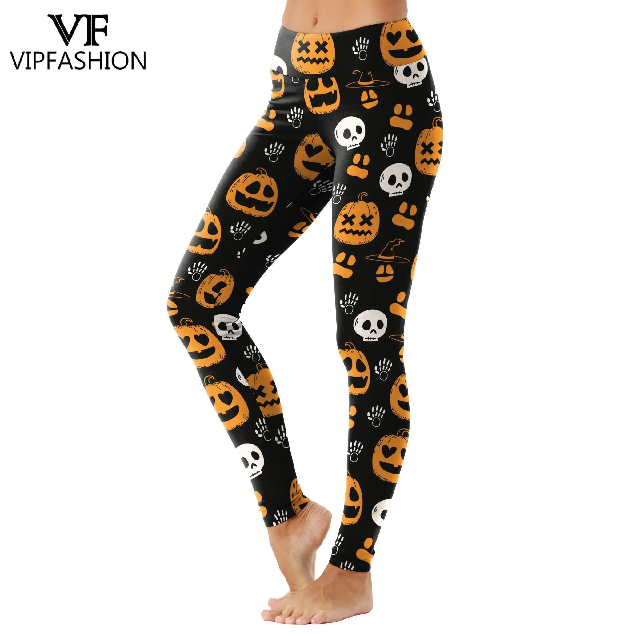 Vip-sexy leggings para mulheres, calças pretas com impressão do mal, abóbora, crânio, fitness, treino, presente de festa halloween