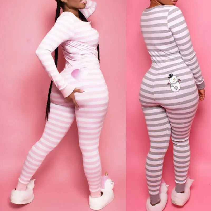 Sexy Women\'s One Piece Pajama Romper Long Sleeve Bodysuit Jumpsuit Sleepwear Fall Winter