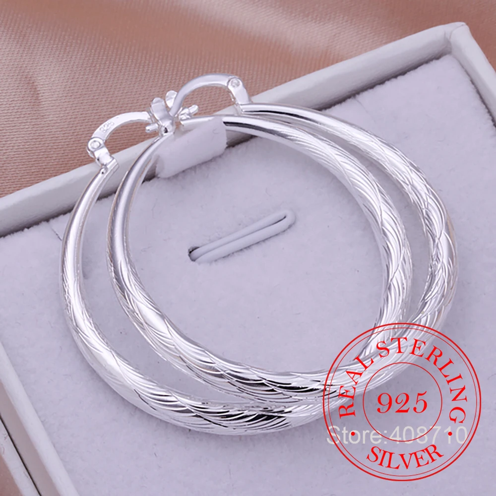 925 Sterling Silver Hip Hop Round Earrings for Women Large Circle 4.0cm Piercing Hoop Earring Dropship Suppliers