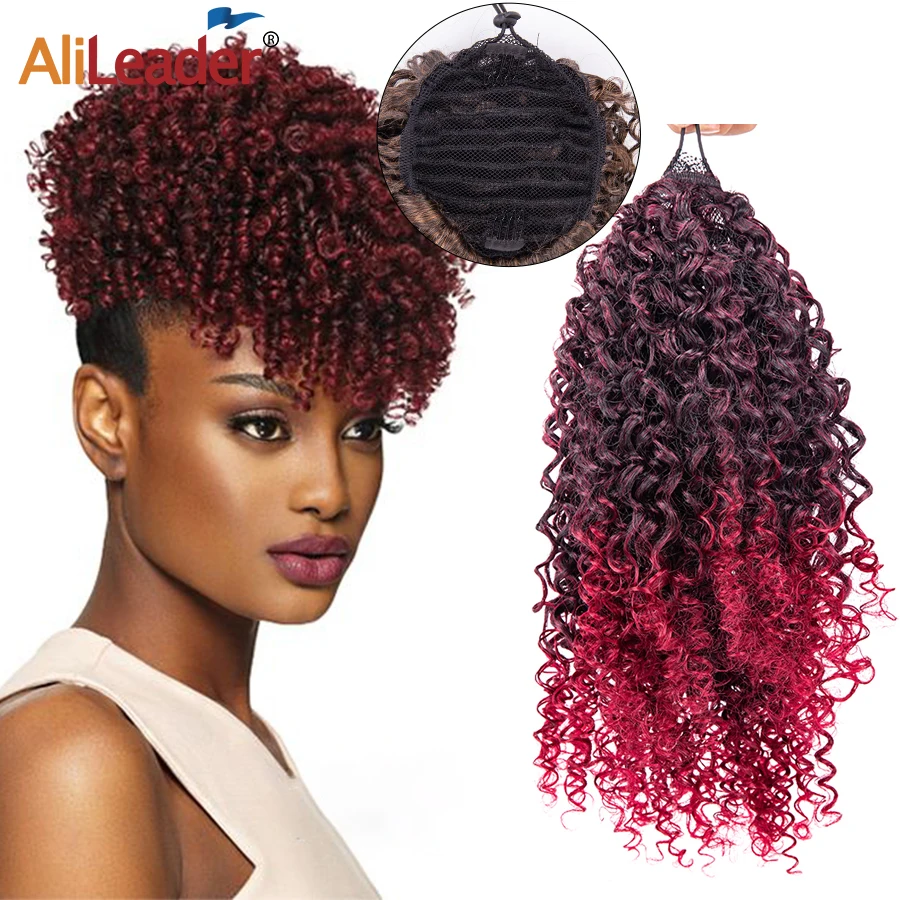 Alileader Afro Curly Wrap Around kucyk rozszerzenie 8 cali krótkie rozszerzenie dla kobiet syntetyczne Puff kucyk treski