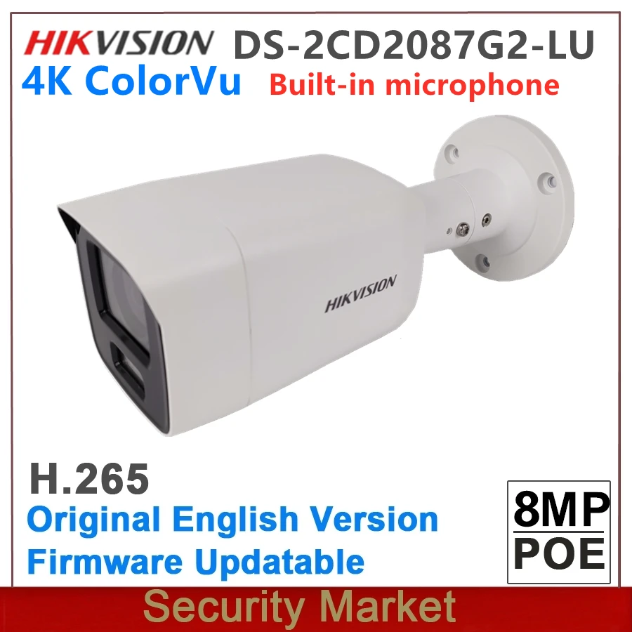 Original Hikvision DS-2CD2087G2-LU 4K 8Mp Built-in Microphon ColorVu Fixed Bullet Network Camera