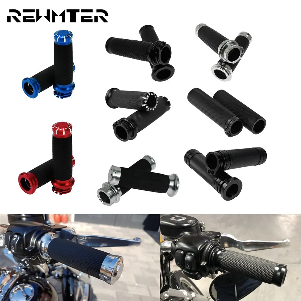 2xMotorcycle 1'' 25mm Handlebar Hand Grip Black/Chrome/Red/Blue For Harley Dyna Softail Sportster 1200 883 Touring Street Glide