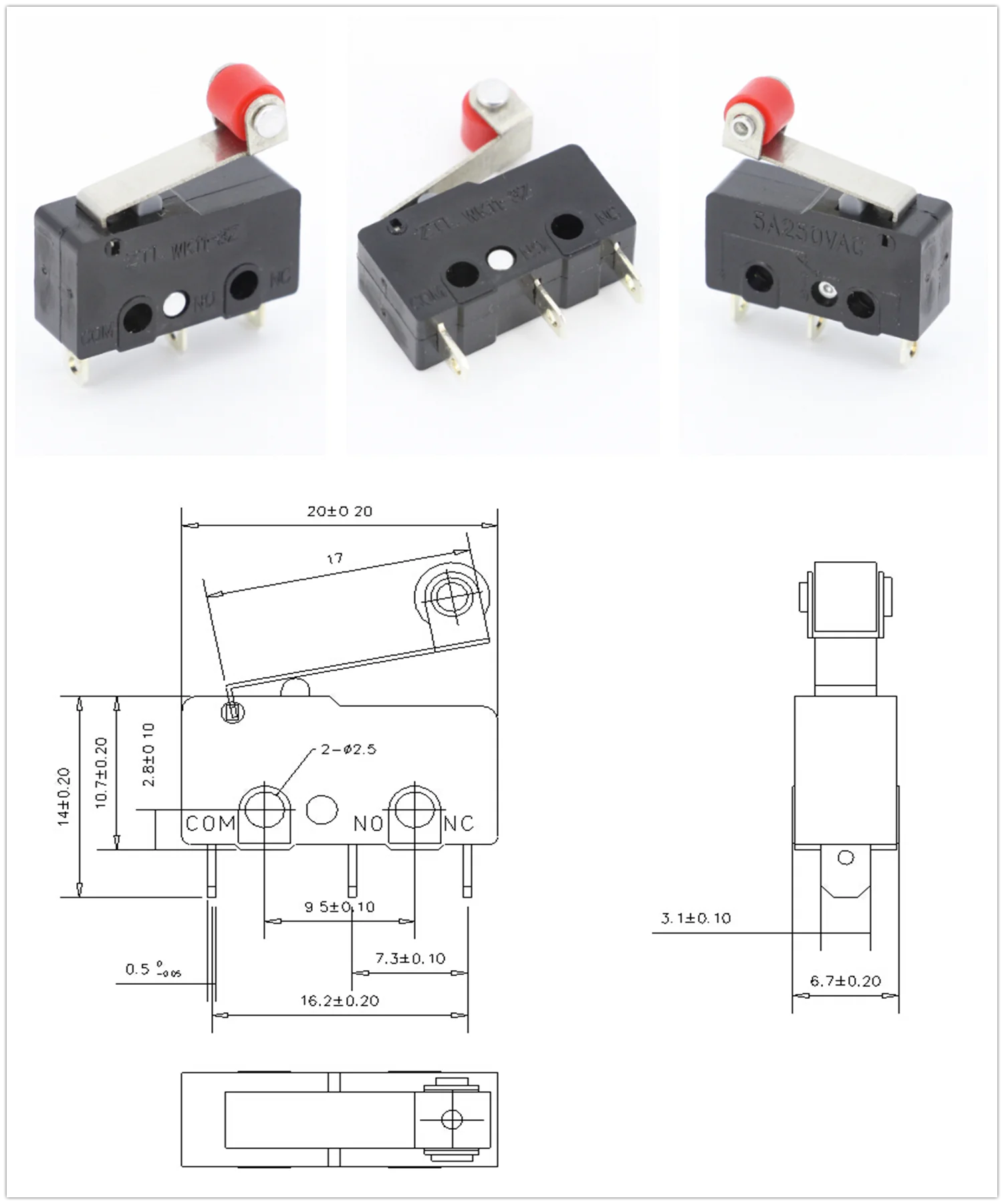 100 Stück/Los 3-Pin/2-Pin Brandneuer Endschalter 5A250VAC KW11-3Z Mini-Mikroschalter mit Rolle für Lasermaschinen Mikro-Endschalter-Sensor – Detail 8