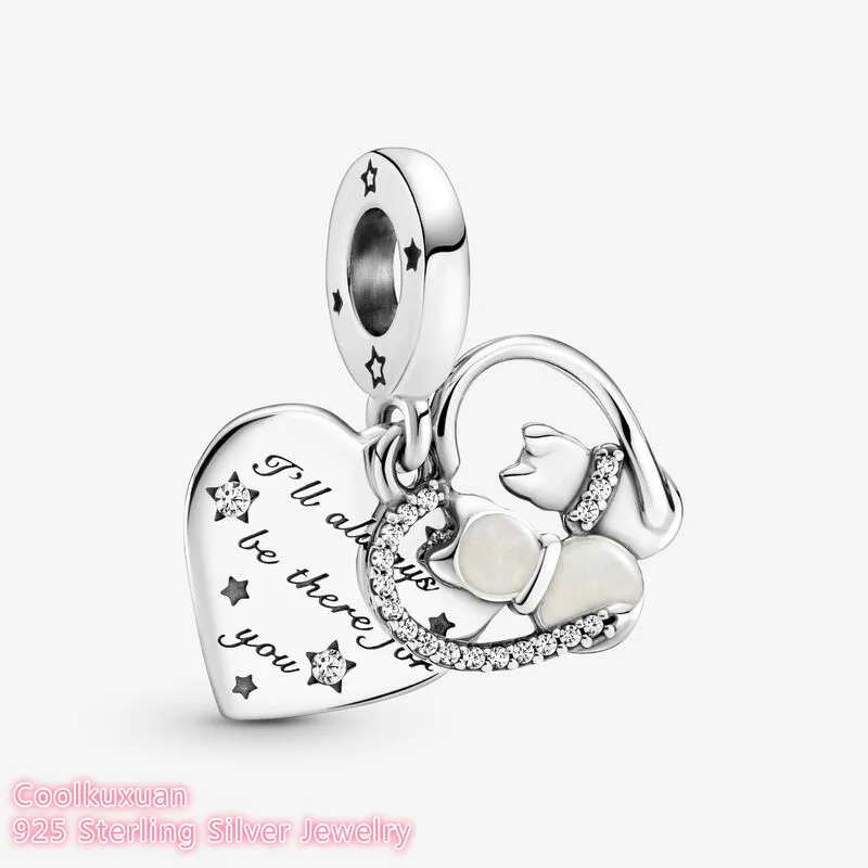 

Original 100% 925 Sterling Silver Cats & Hearts Dangle Charm beads Fits Pandora bracelets Jewelry Making Autumn