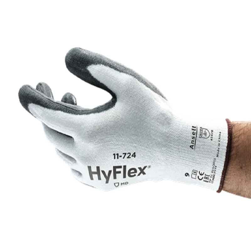 Ansell Hyflex 11-724 (144 pairs ) Cut 3 Resistant PU Palm Coated Gloves  INTERCEPT™yarn lining