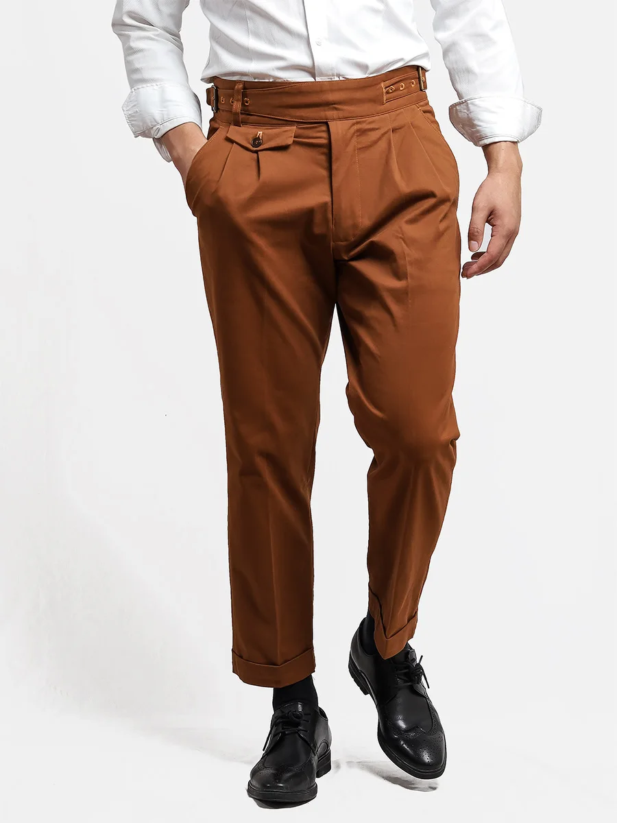 Pitti uomo autumn winter Gurkha brown korga slim fit men's casual pants Caramel Capris Plus size orange pants man designer