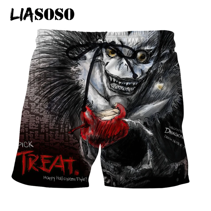 LIASOSO 3D Print Unisex Japan Hot Anime Death Note Men\'s Cool Shorts Streetwear Beach Casual Shorts Loose Boardshorts Trousers