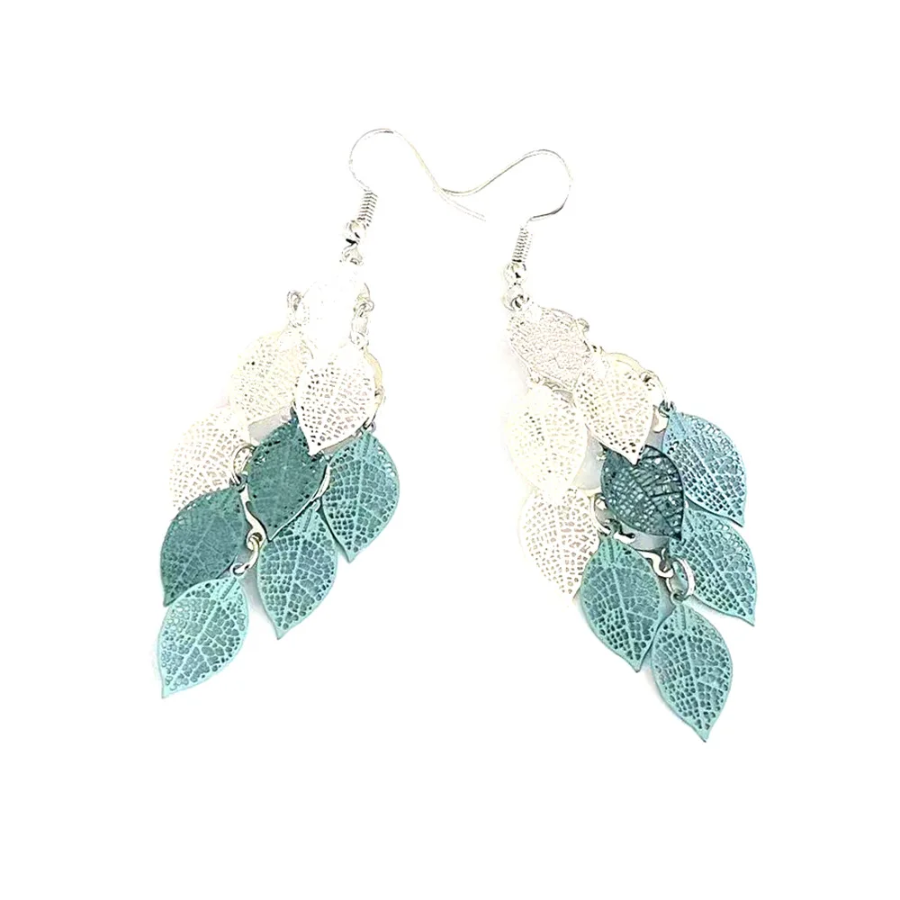 2022 Trend Bohemia Mix Color Straight Leaf Earrings Gorgeous Long Dangle Earrings for Women Fashion