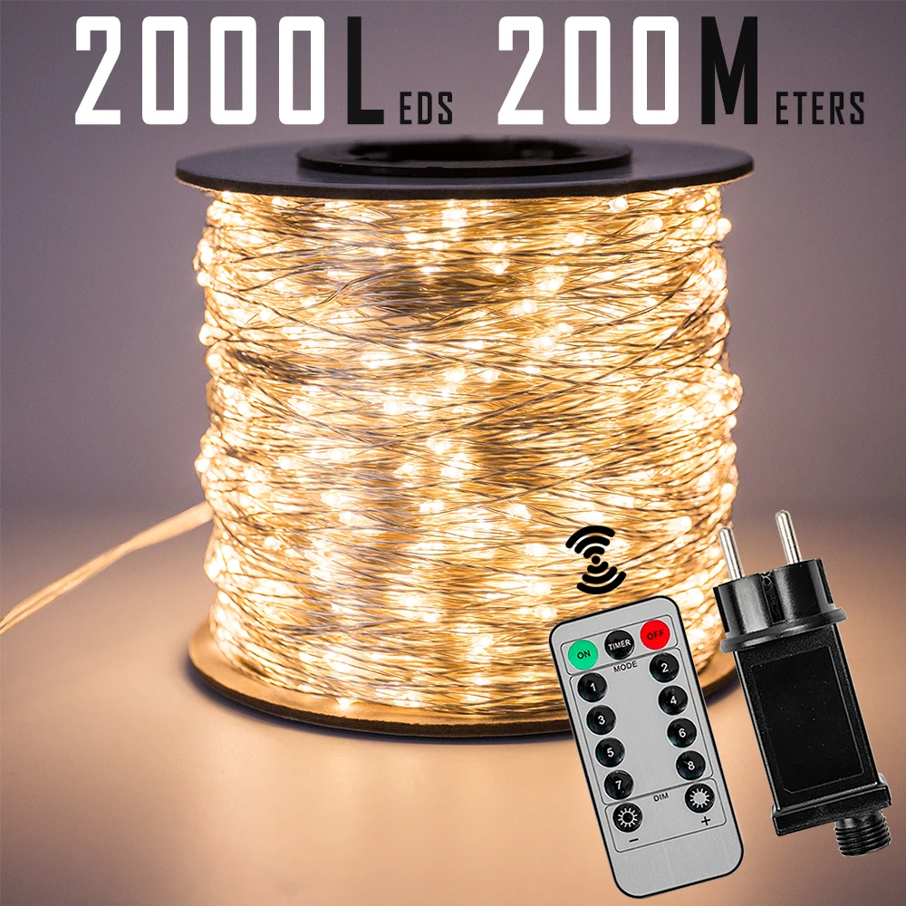 Lampki sznurkowe Fairy Lights, 120M, 1200 LED, srebrny przewód, wodoodporne, z wtyczką, do dekoracji drzew, na zewnątrz, na Boże Narodzenie, święta, wesela, do ogrodu.