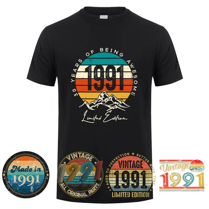 Vintage 1991 30 Years Old T Shirt Men Unisex Cotton Cool Design Tops 40th Birthday Gift Tee DY-003