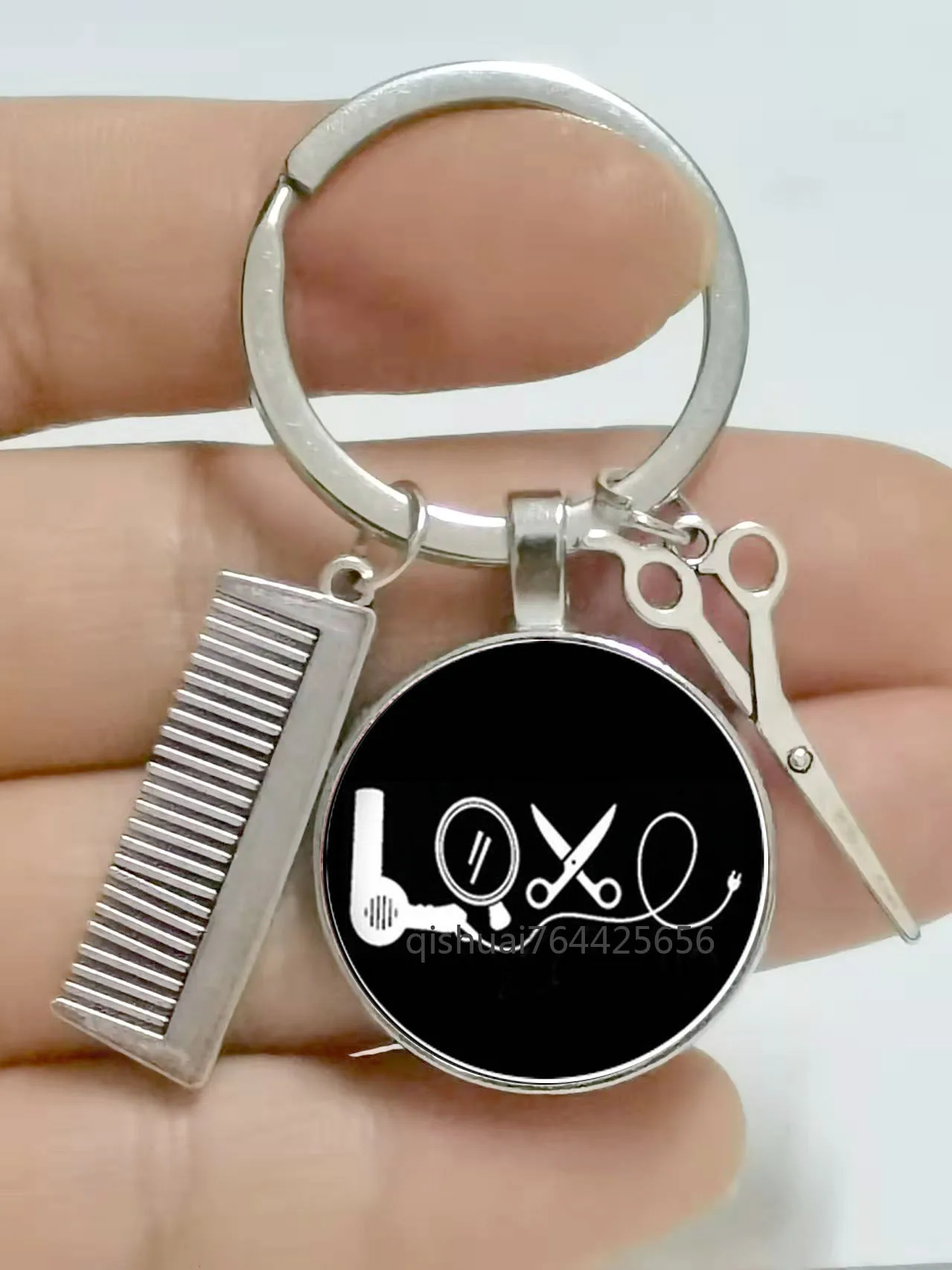 2022 New Alloy Key Chain Barber Shop Tool Key Chain Hair Dryer Scissors Comb Pendant Simulation Key Chain Dressing Table Gift Ha