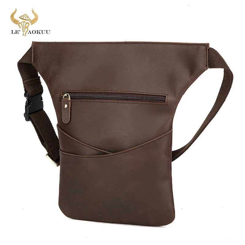 

Unique Crazy Horse Leather Men Crossbody Sling Satchel Bag Design Travel Cigarette Case Pouch Fanny Waist Belt Bag Pack 3116