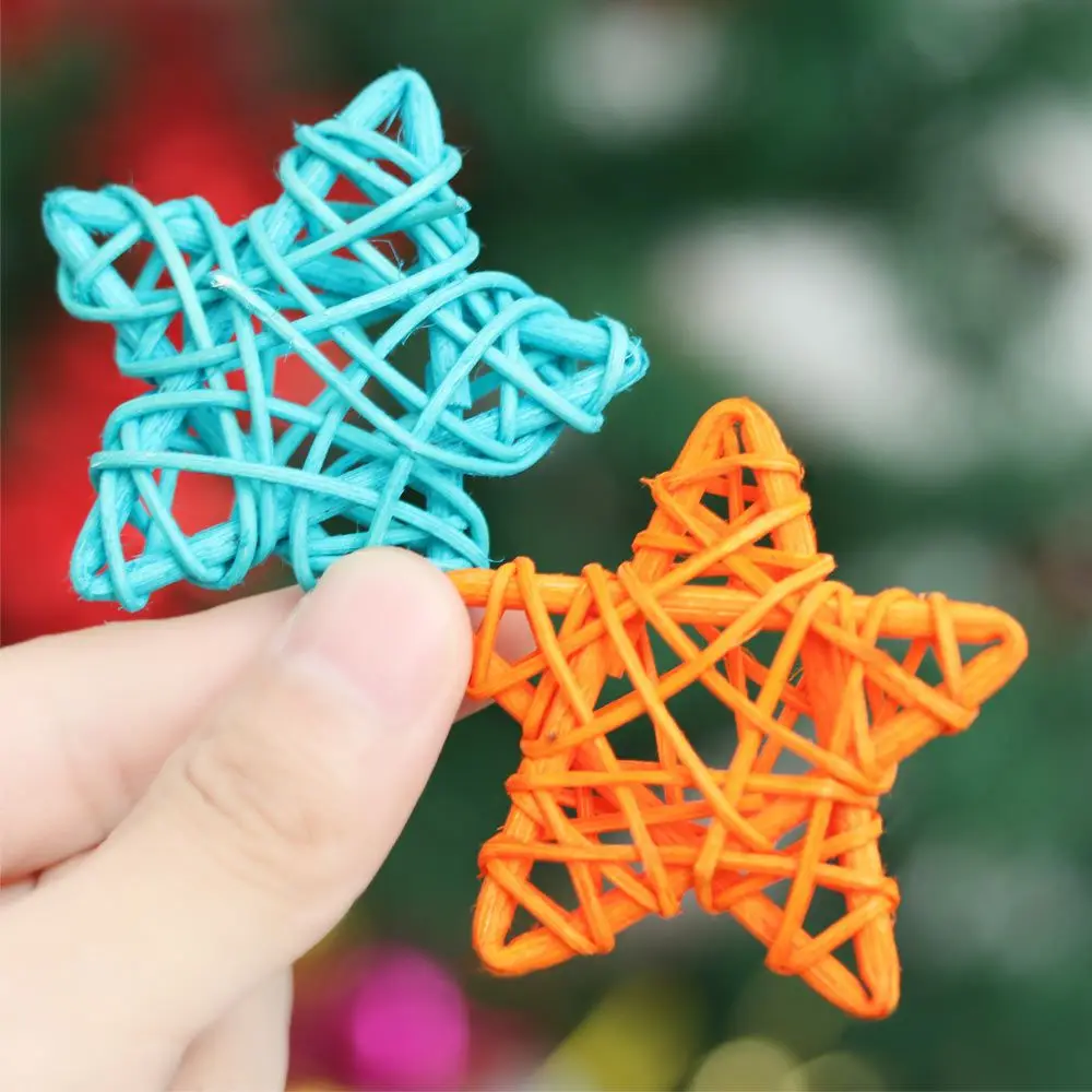 10Pcs Colorful ArtifIcial Rattan Star Pentagram Shape Sepak Takraw Christmas Gift Xmas Tree Festival Ornaments DIY Accessories